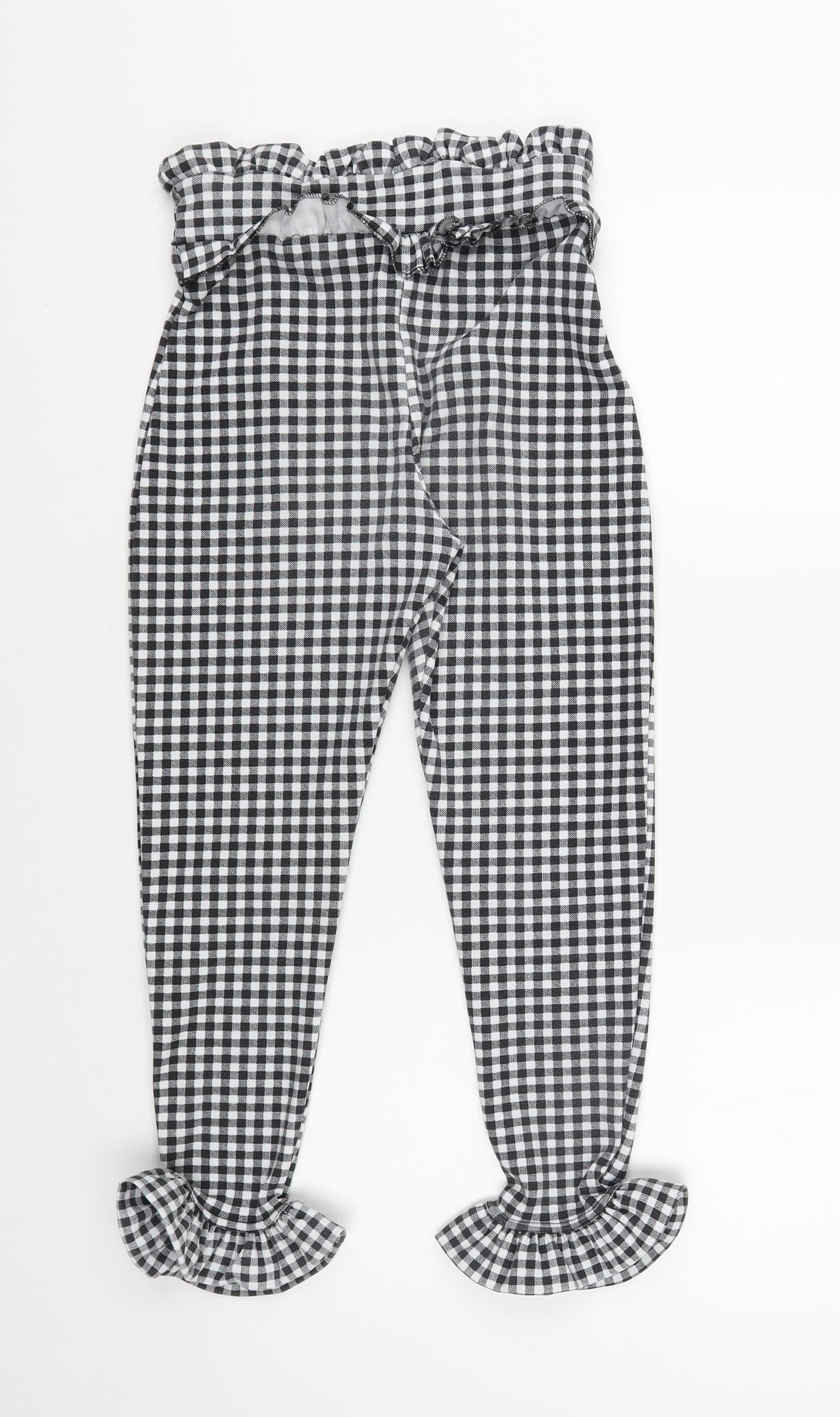 PRETTYLITTLETHING Womens Black Check Polyester Cropped Trousers Size 6 L24 in Regular
