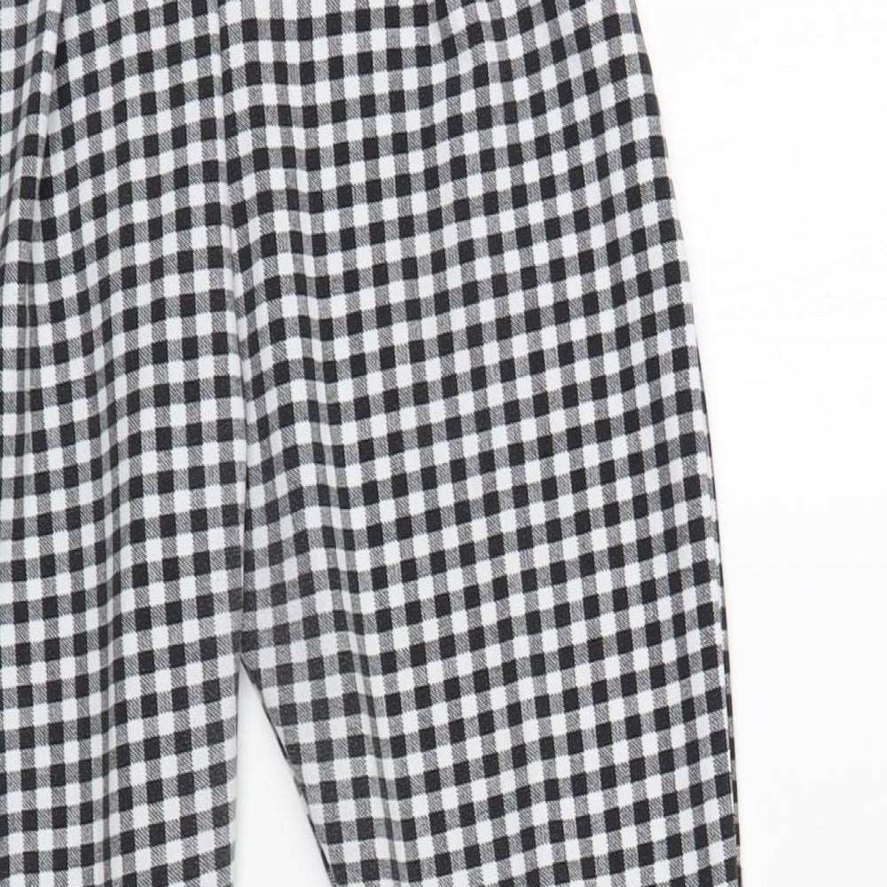 PRETTYLITTLETHING Womens Black Check Polyester Cropped Trousers Size 6 L24 in Regular
