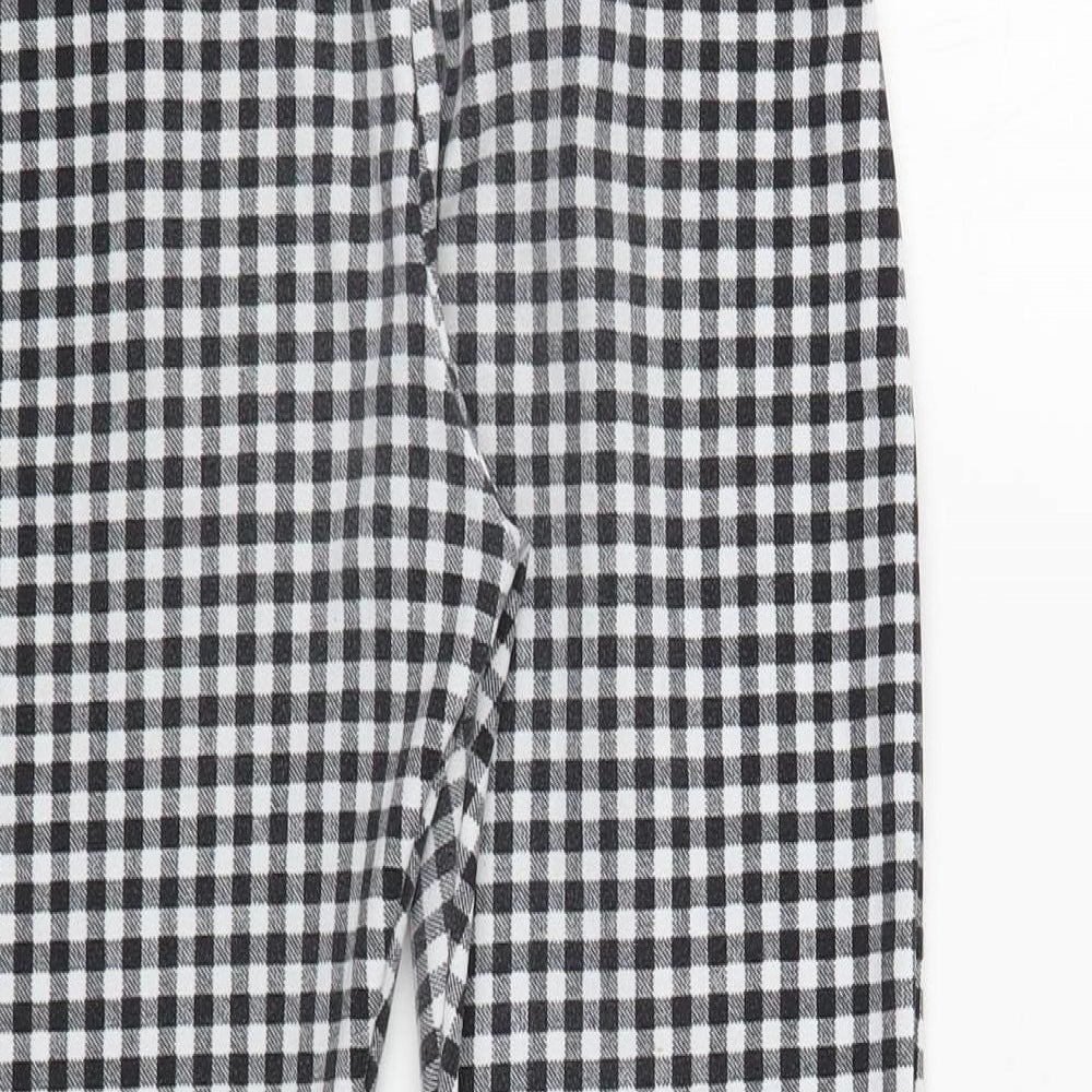 PRETTYLITTLETHING Womens Black Check Polyester Cropped Trousers Size 6 L24 in Regular