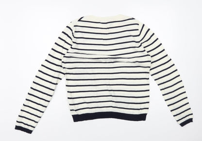 Preloved NEXT Womens White Crew Neck Striped Acrylic Pullover Jumper Size 8 - Hearts - Back