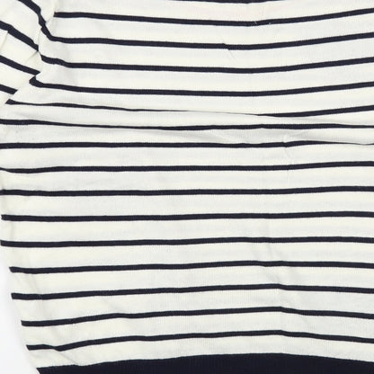 Preloved NEXT Womens White Crew Neck Striped Acrylic Pullover Jumper Size 8 - Hearts - Label