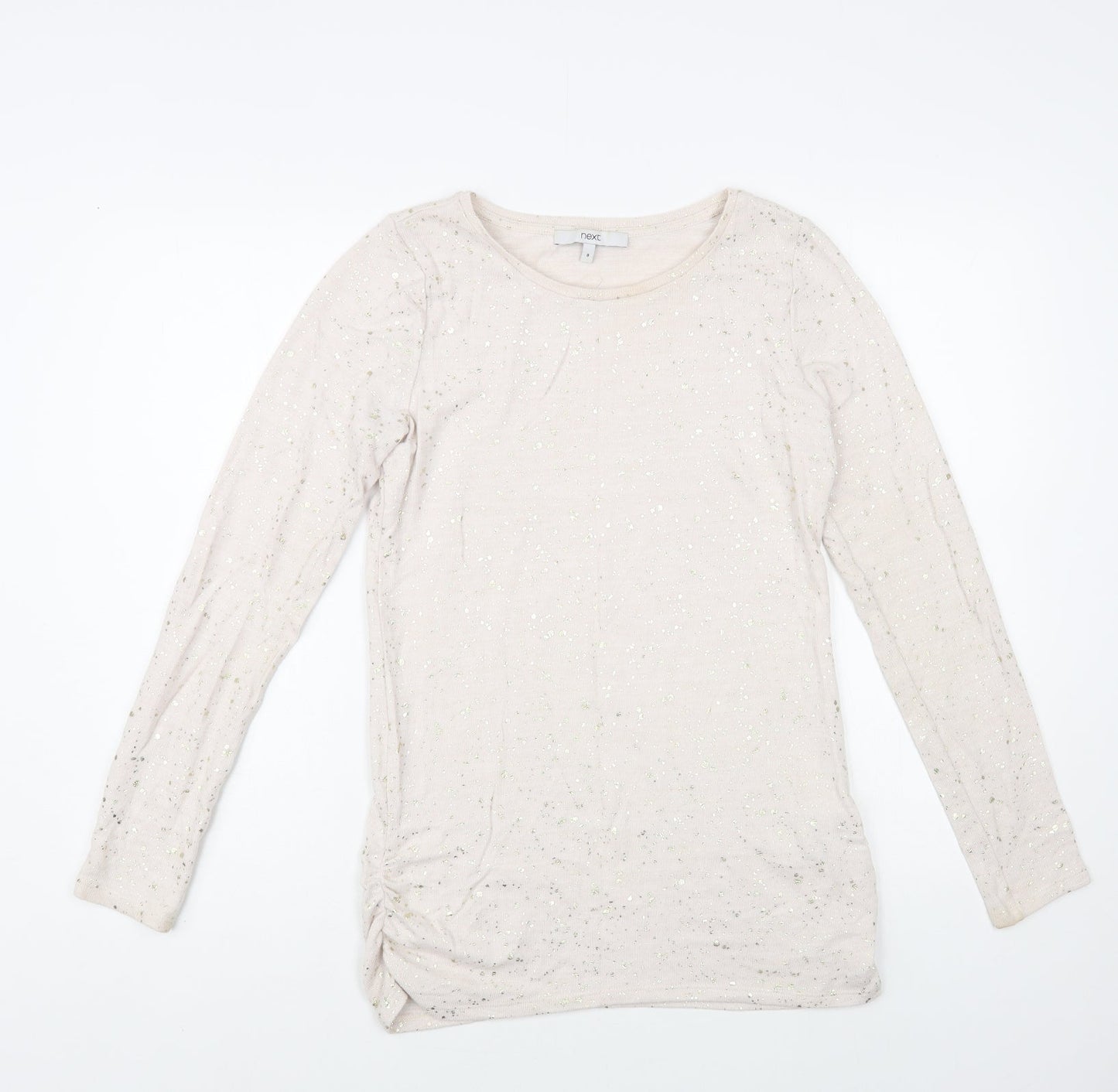 NEXT Womens Beige Boat Neck Geometric Viscose Pullover Jumper Size 8 - Golden Specs