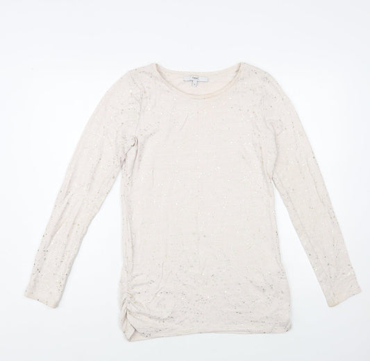 NEXT Womens Beige Boat Neck Geometric Viscose Pullover Jumper Size 8 - Golden Specs