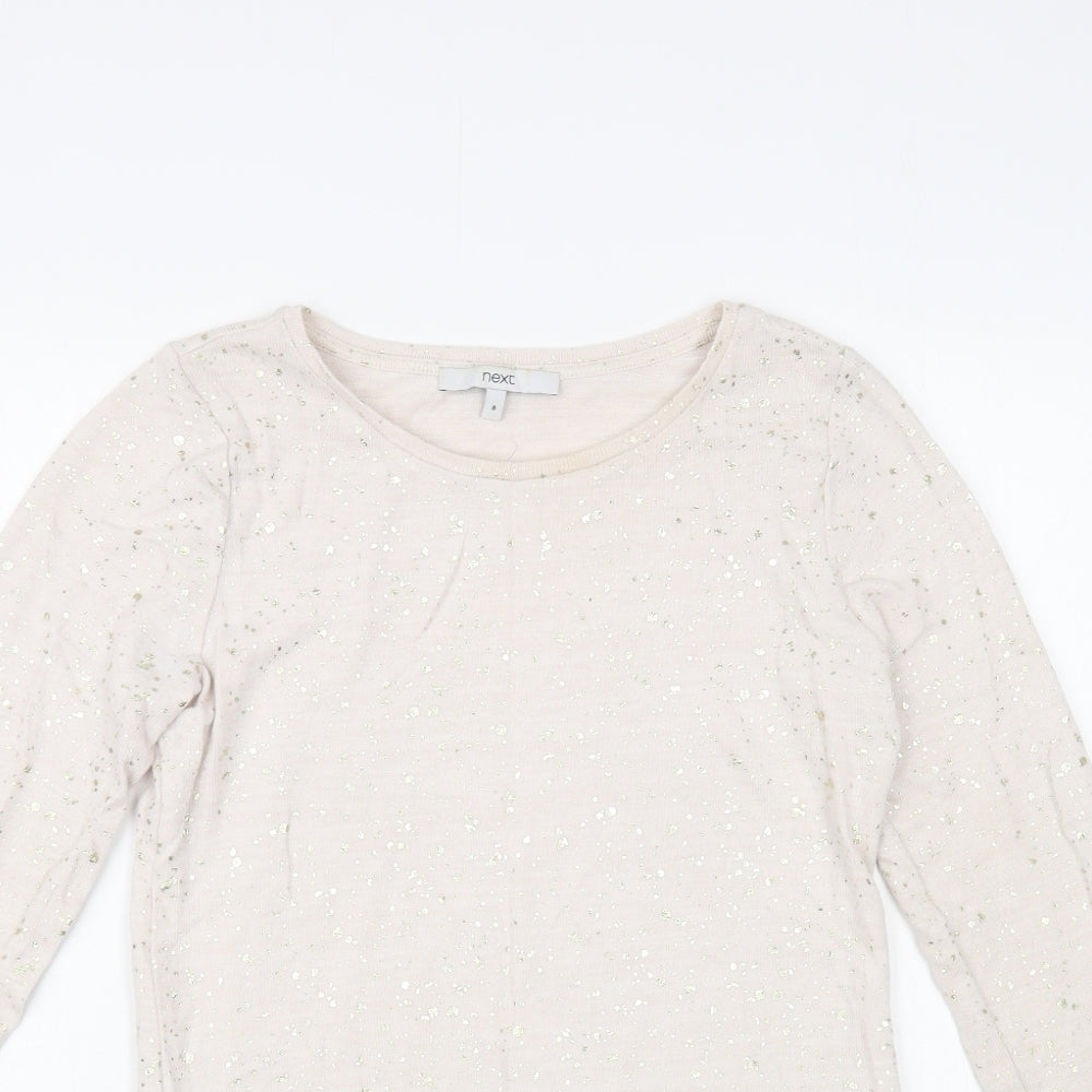 NEXT Womens Beige Boat Neck Geometric Viscose Pullover Jumper Size 8 - Golden Specs