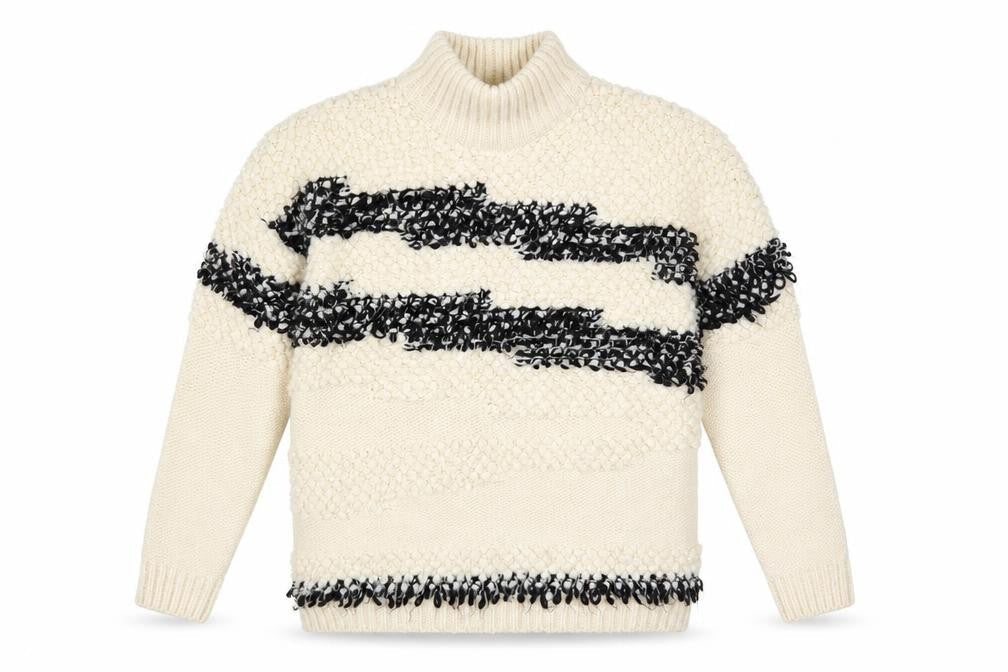 TU Womens Ivory Mock Neck Striped Acrylic Pullover Jumper Size 8