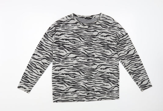 NEXT Womens Grey Crew Neck Animal Print Polyester Pullover Jumper Size 8