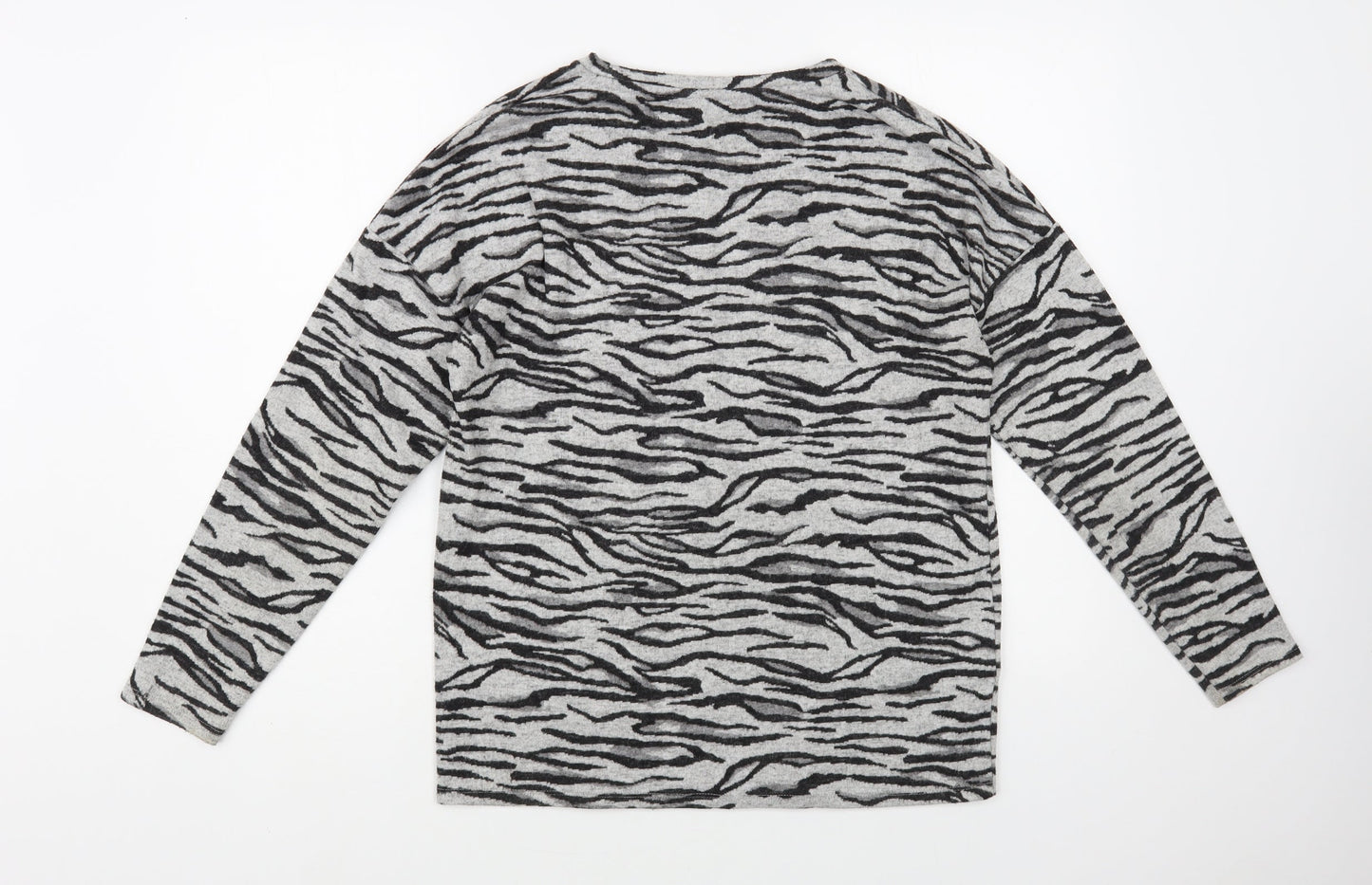 NEXT Womens Grey Crew Neck Animal Print Polyester Pullover Jumper Size 8