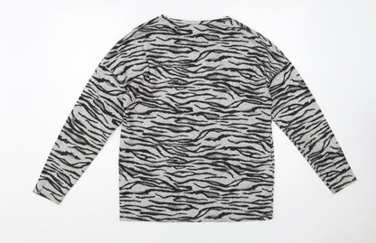 Next Womens Grey Crew Neck Animal Print Polyester Pullover Jumper Size 8