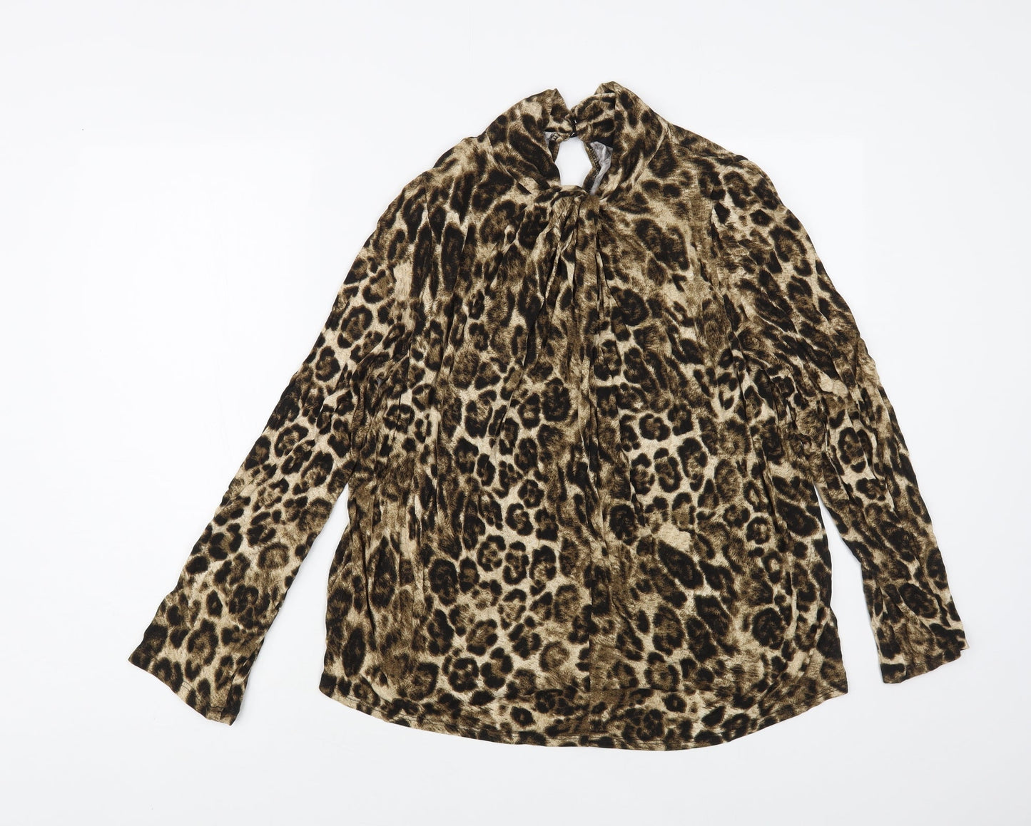 New Look Womens Brown Animal Print Viscose Basic Blouse Size 16 High Neck