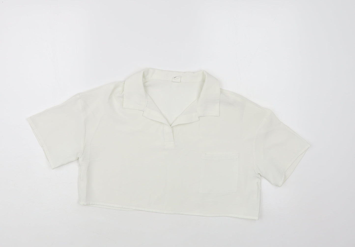 SheIn Girls White Polyester Cropped Blouse Size 11-12 Years Collared Pullover