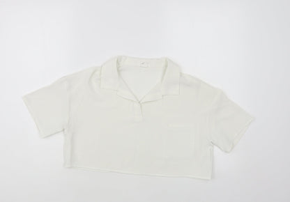 SHEIN Girls White Polyester Cropped Blouse Size 11-12 Years Collared Pullover