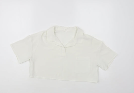 SheIn Girls White Polyester Cropped Blouse Size 11-12 Years Collared Pullover