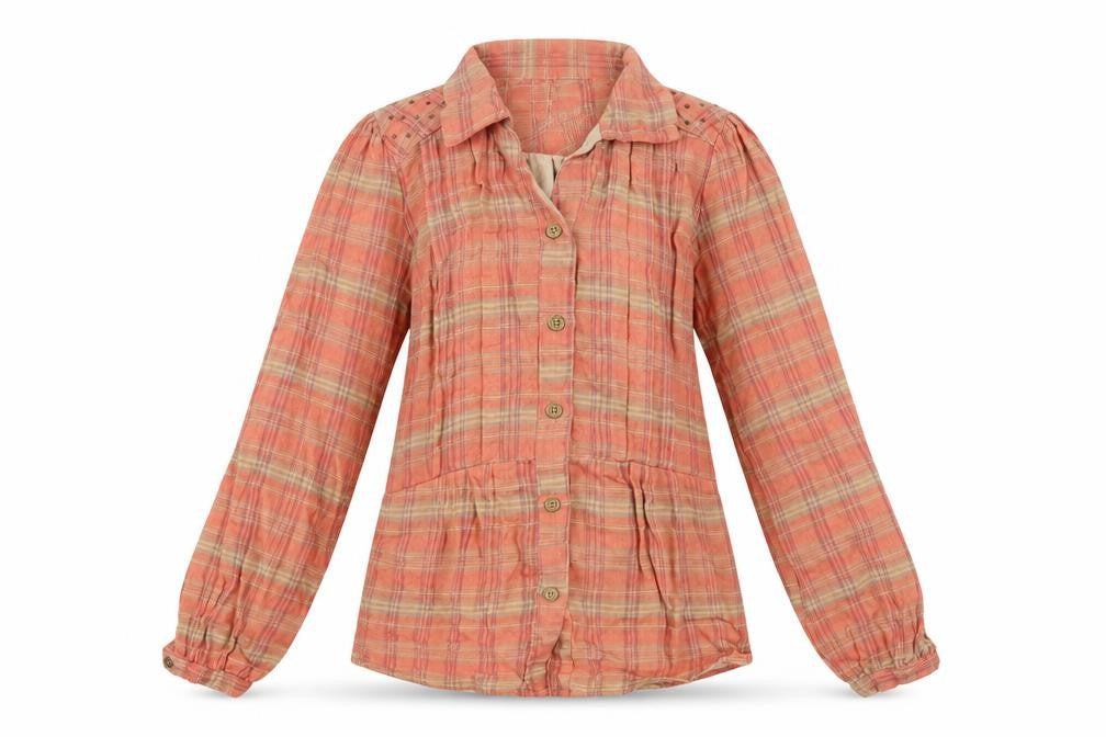 Dunnes Stores Girls Pink Plaid Cotton Basic Button-Up Size 9 Years Collared Button