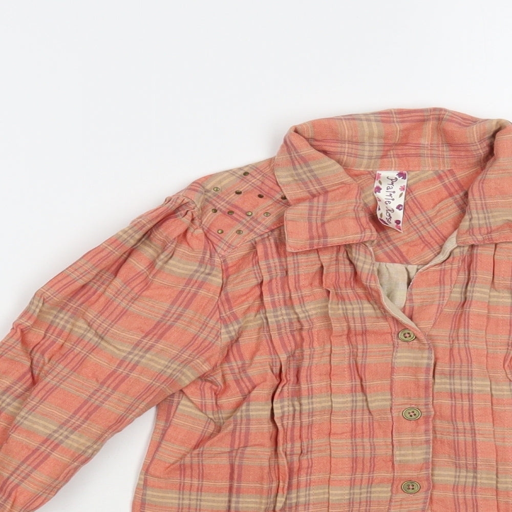 Dunnes Stores Girls Pink Plaid Cotton Basic Button-Up Size 9 Years Collared Button
