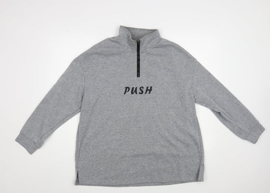 SheIn Womens Grey Cotton Pullover Sweatshirt Size M Zip - Push