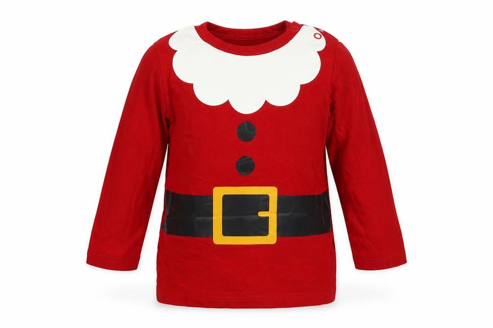 H&M Baby Red Cotton Pullover T-Shirt Size 12-18 Months Crew Neck Snap - Santa