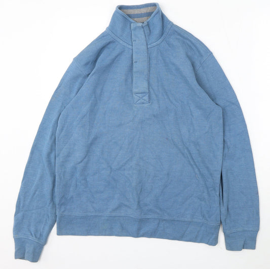 Sand Stone Mens Blue Mock Neck Cotton Pullover Jumper Size M
