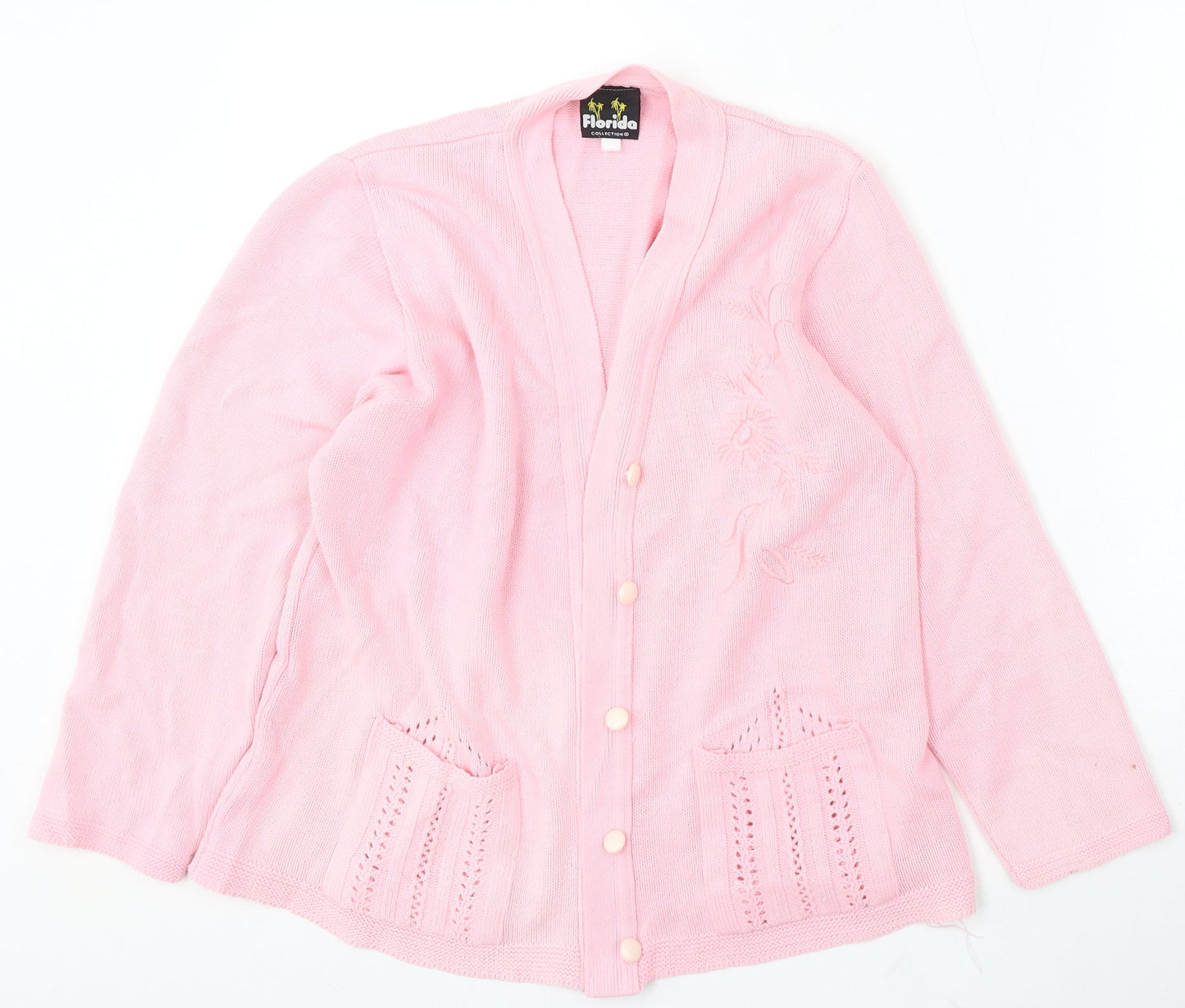 Florida Womens Pink V-Neck Acrylic Cardigan Jumper Size S