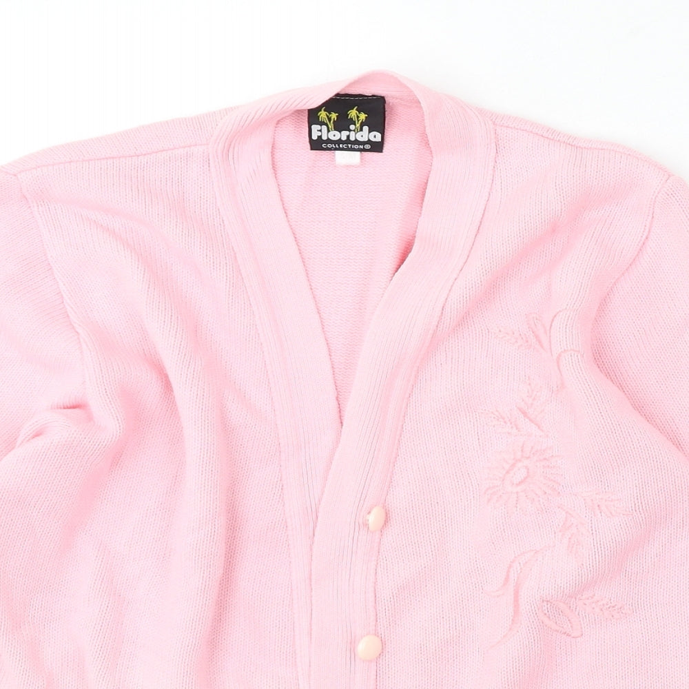 Florida Womens Pink V-Neck Acrylic Cardigan Jumper Size S