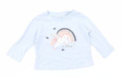Preloved NEXT Girls Blue Cotton Basic T-Shirt Size 6-9 Months Round Neck - Front