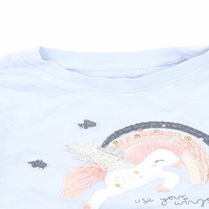 Preloved NEXT Girls Blue Cotton Basic T-Shirt Size 6-9 Months Round Neck - Detail