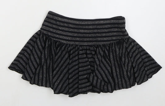 NEXT Girls Black Striped Viscose Skater Skirt Size 9 Years Regular