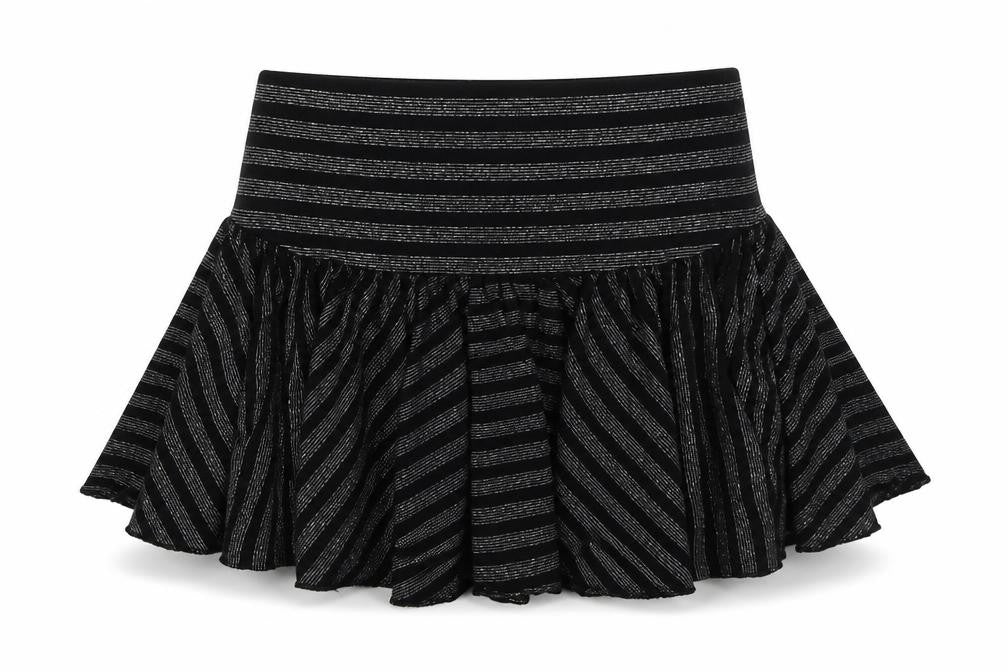 NEXT Girls Black Striped Viscose Skater Skirt Size 9 Years Regular