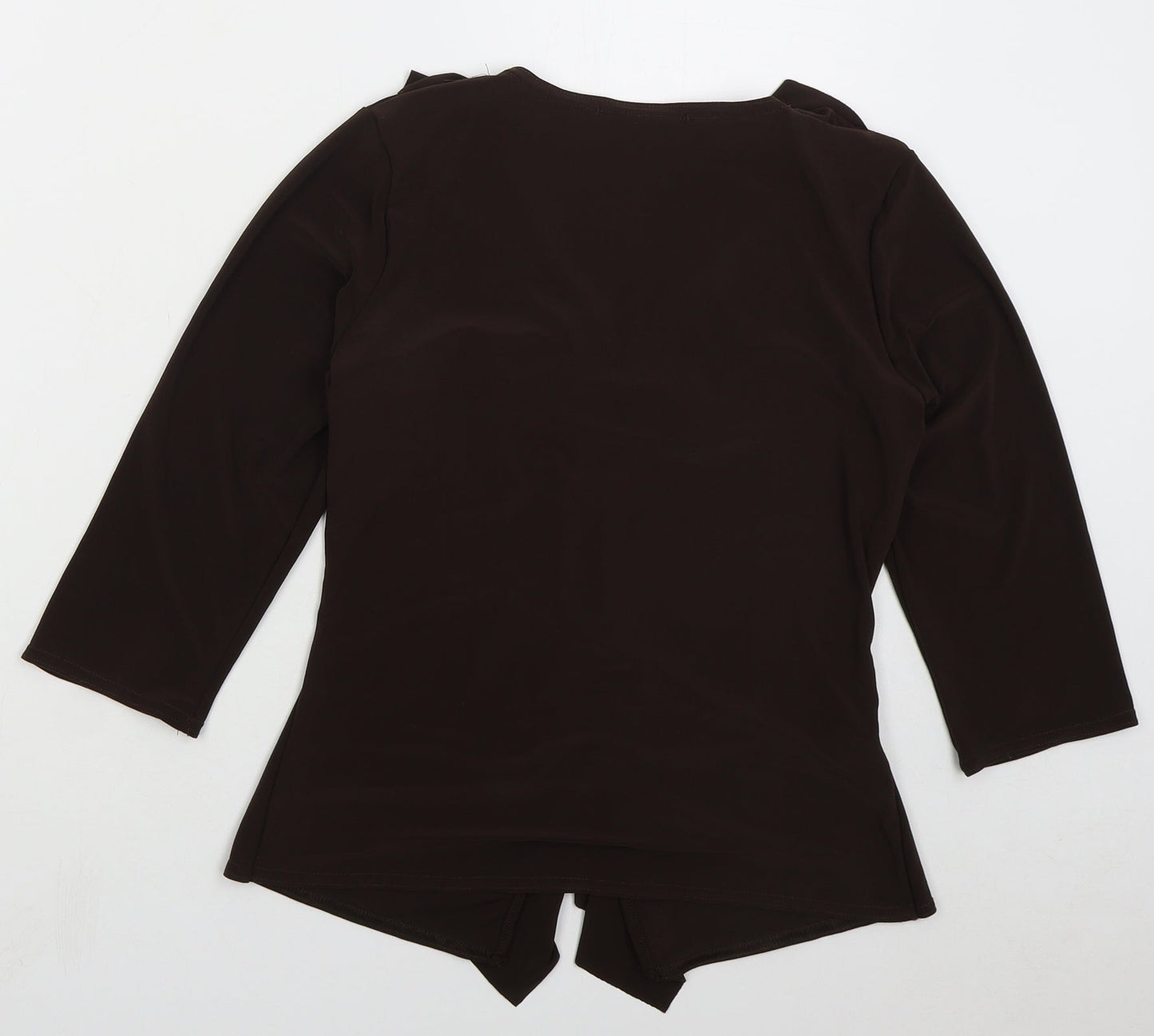 Preworn Womens Brown Polyester Basic Blouse Size 10 V-Neck