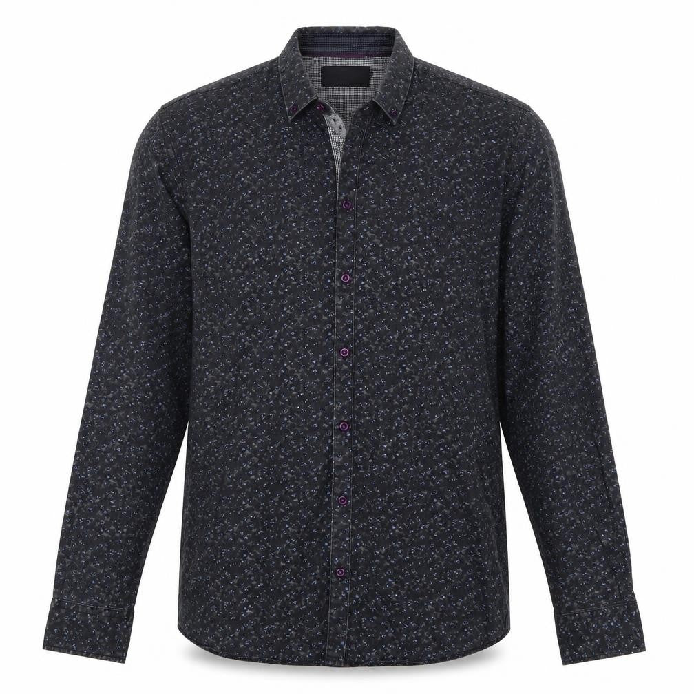 Vito Mens Grey Floral Cotton Button-Up Size L Collared Button