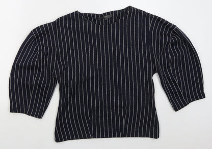 Next Womens Blue Round Neck Striped Cotton Pullover Jumper Size 10