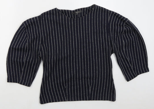 NEXT Womens Blue Round Neck Striped Cotton Pullover Jumper Size 10