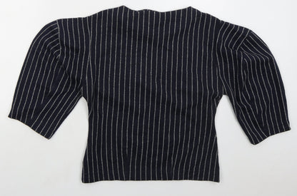 Next Womens Blue Round Neck Striped Cotton Pullover Jumper Size 10