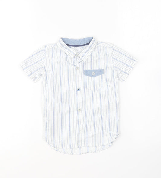 George Baby Black Striped Cotton Basic Button-Up Size 12-18 Months Collared