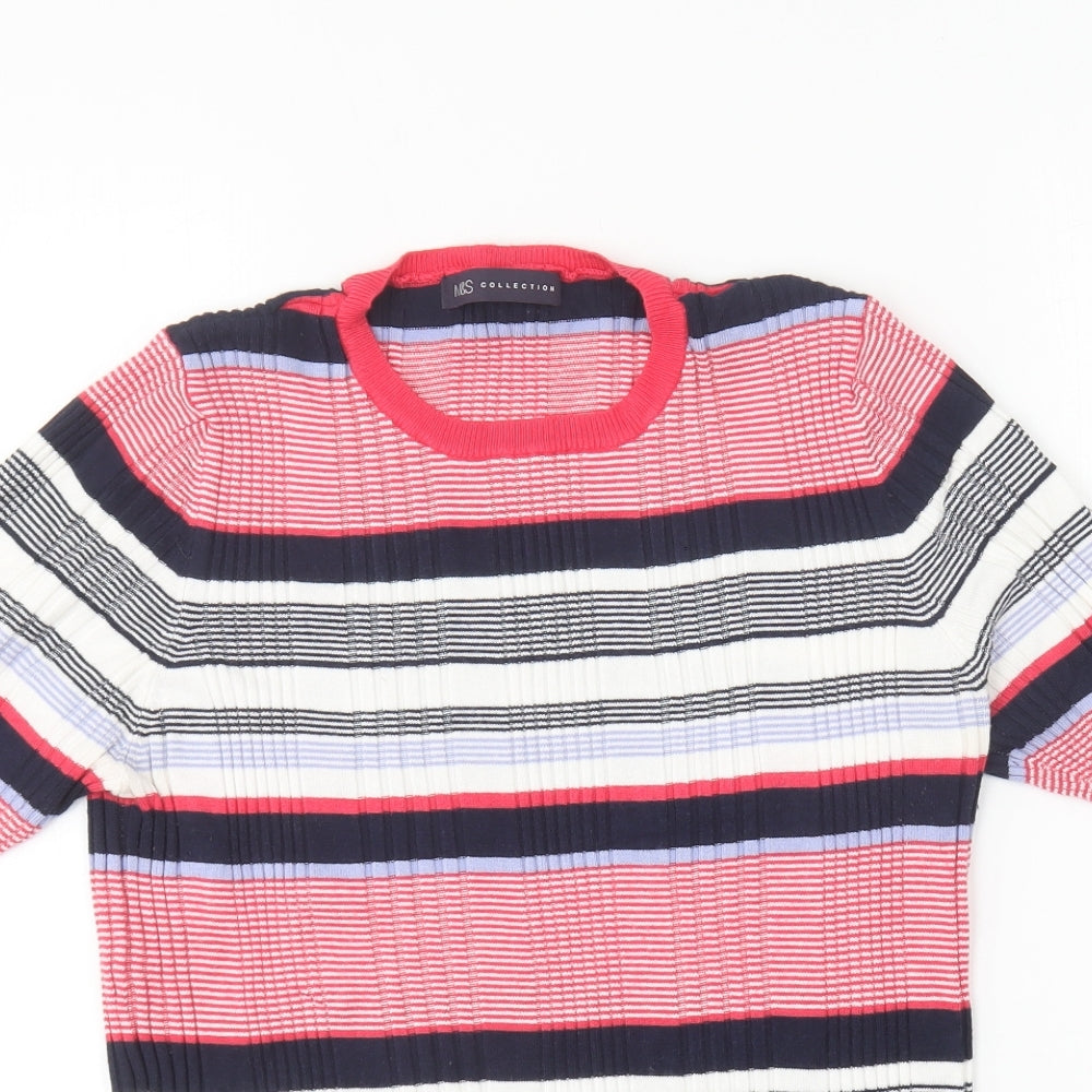 Marks and Spencer Womens Multicoloured Round Neck Striped Viscose Pullover Jumper Size 14