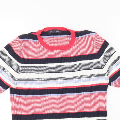 Marks & Spencer Womens Multicoloured Round Neck Striped Viscose Pullover Jumper Size 14