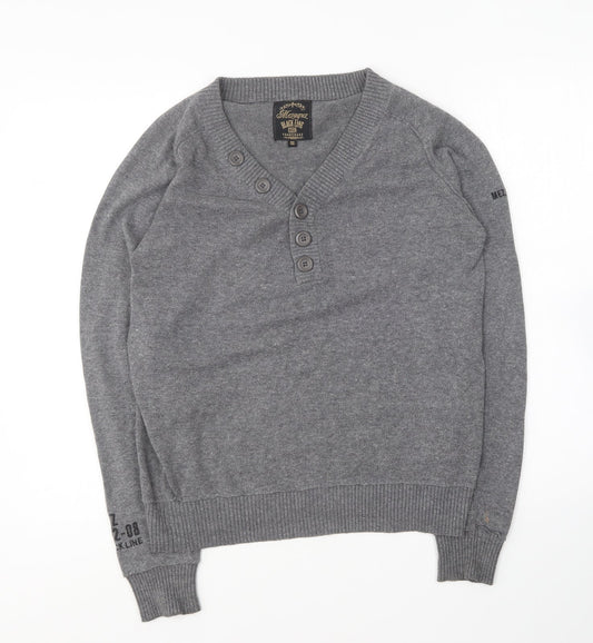 Mezaguz Mens Grey V-Neck Cotton Pullover Jumper Size S - `