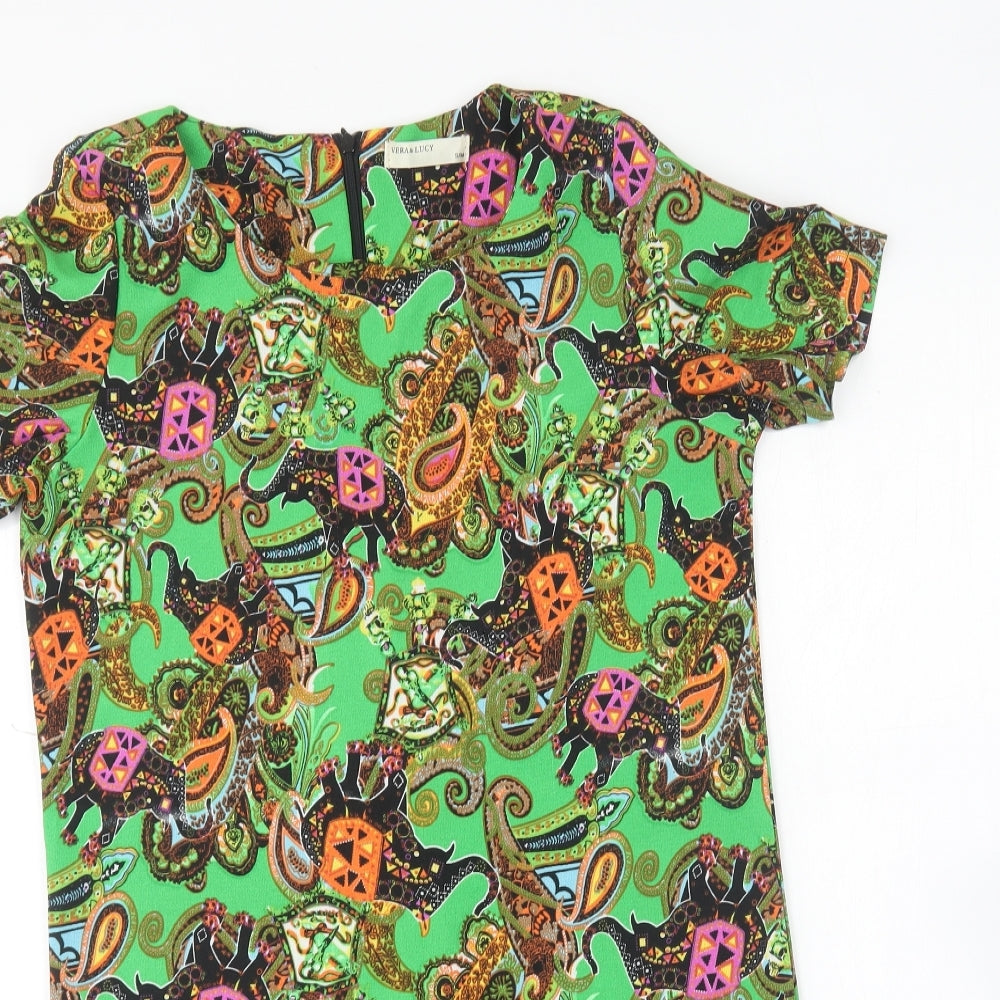Vera & Lucy Womens Multicoloured Polyester Shift Size S Round Neck