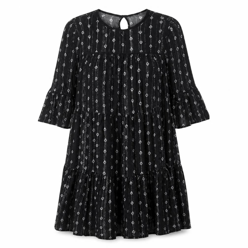 New Look Womens Black Geometric Viscose Shift Size 10 Round Neck