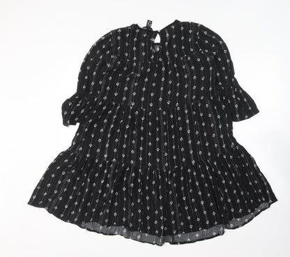 New Look Womens Black Geometric Viscose Shift Size 10 Round Neck