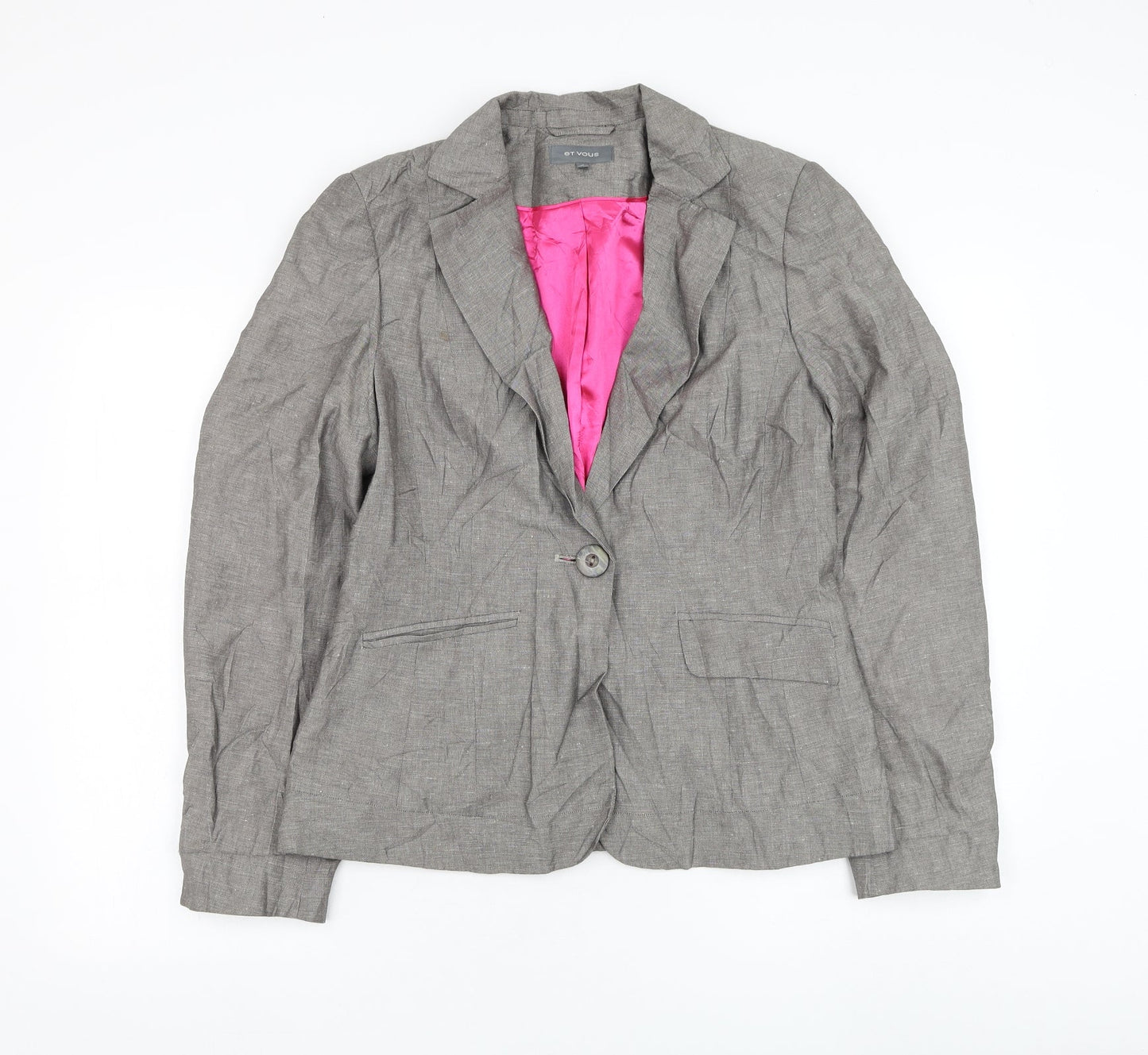Et Vous Womens Grey Jacket Blazer Size 14 Button