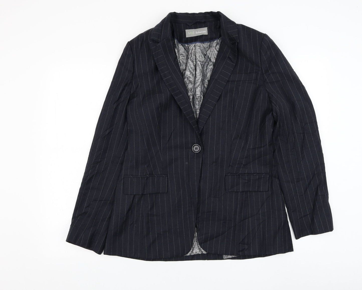 Marks and Spencer Womens Blue Striped Jacket Blazer Size 12 Button