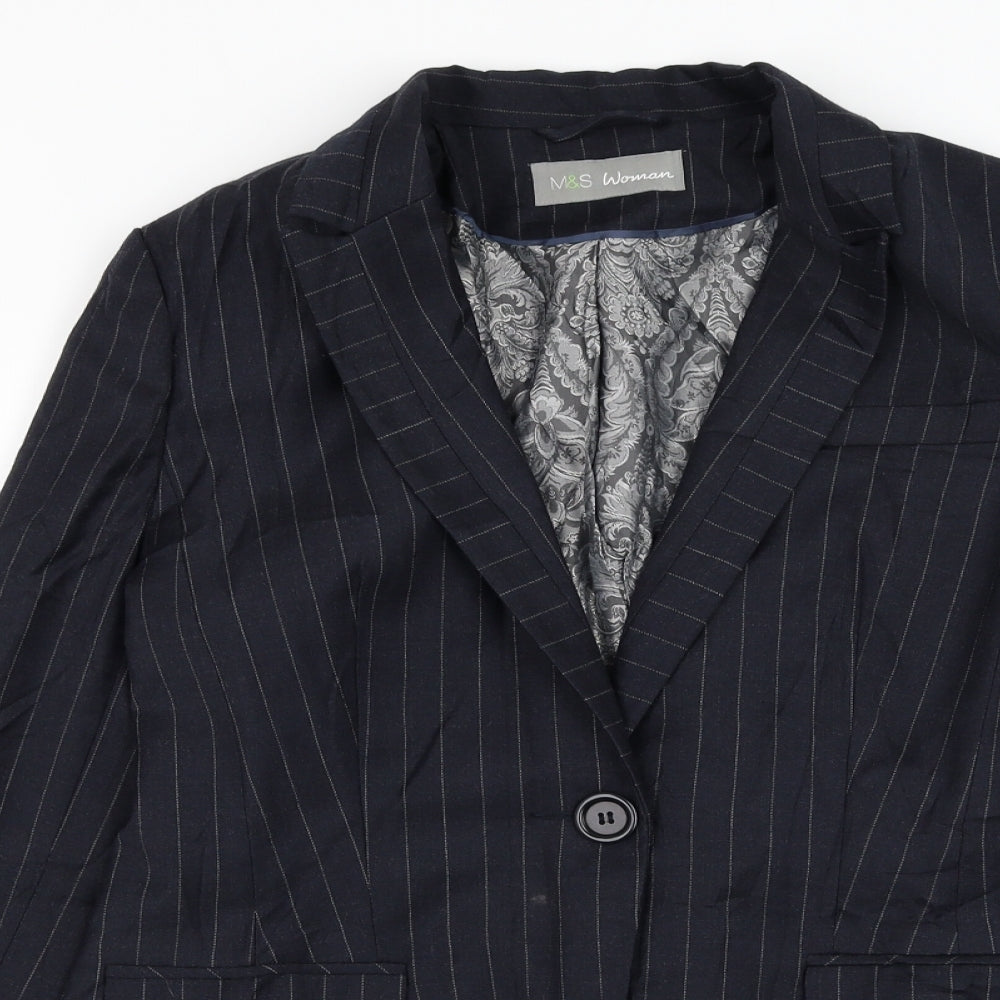 Marks and Spencer Womens Blue Striped Jacket Blazer Size 12 Button