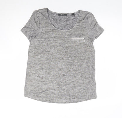 ESPRIT Womens Grey Polyester Jersey T-Shirt Size S Round Neck