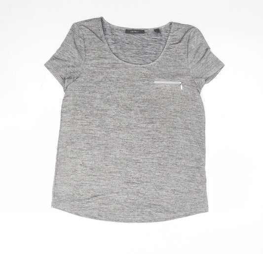Espirit Womens Grey Polyester Jersey T-Shirt Size S Round Neck