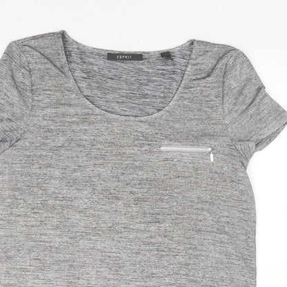 ESPRIT Womens Grey Polyester Jersey T-Shirt Size S Round Neck