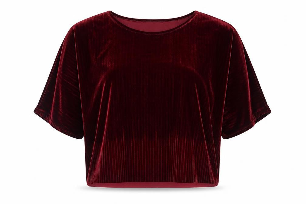New Feeling Paris Womens Red Polyester Jersey Blouse Size M Round Neck