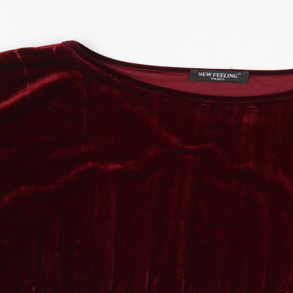 New Feeling Paris Womens Red Polyester Jersey Blouse Size M Round Neck