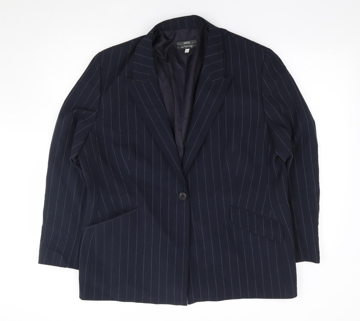 Marks and Spencer Womens Blue Striped Polyester Jacket Suit Jacket Size 20