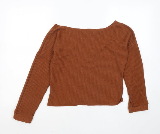 Preworn Womens Brown Round Neck Polyester Pullover Jumper Size M
