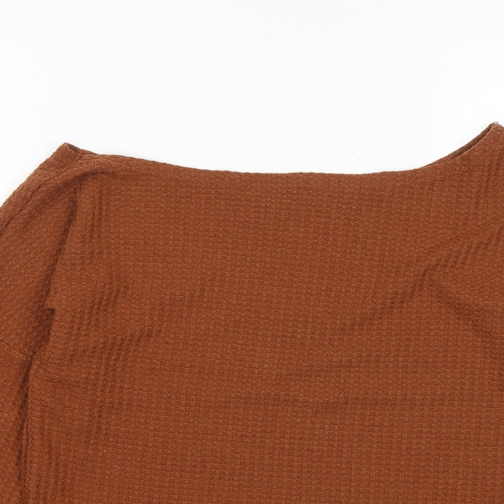 Preworn Womens Brown Round Neck Polyester Pullover Jumper Size M